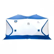 Палатка зимняя КУБ Дубль 3,8х1,9 м, трехслойная, цвет белый/синий, Следопыт